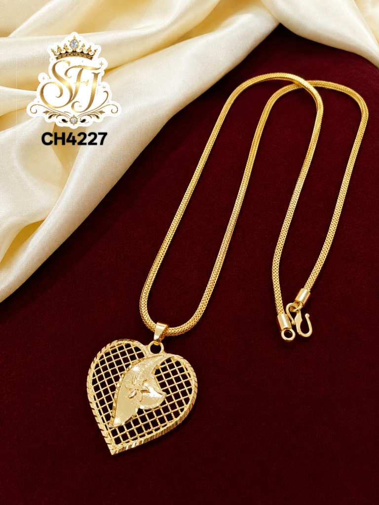 Heart Design Gold Covering Pendant Chain