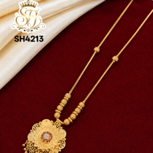 Traditional Gold Covering Long Chain with Floral Pendant