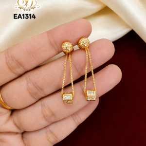 Gold Covering Long Drop Earrings with White Stones for Women