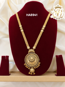 Traditional Gold Covering Long Haram with Designer Round Pendant