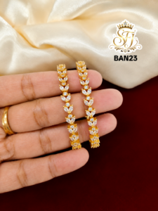 Elegant White Stone Floral Gold Covering Bangles