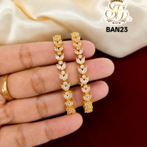 Elegant White Stone Floral Gold Covering Bangles
