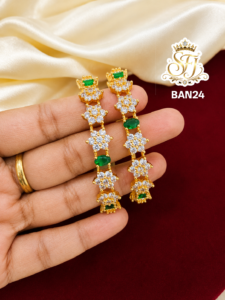 Premium emerald & White Stone Floral Gold Covering Bangles