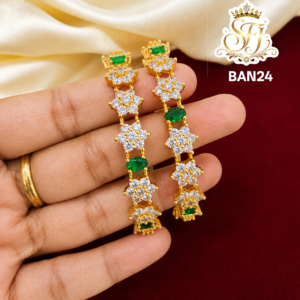 Premium emerald & White Stone Floral Gold Covering Bangles