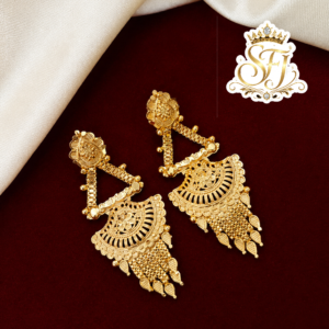 Traditional Fan Design Gold Covering Long Earrings