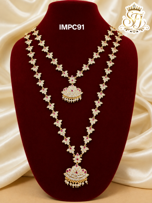 Floral Design Ruby & White Stone Gold Covering Double Haram 1