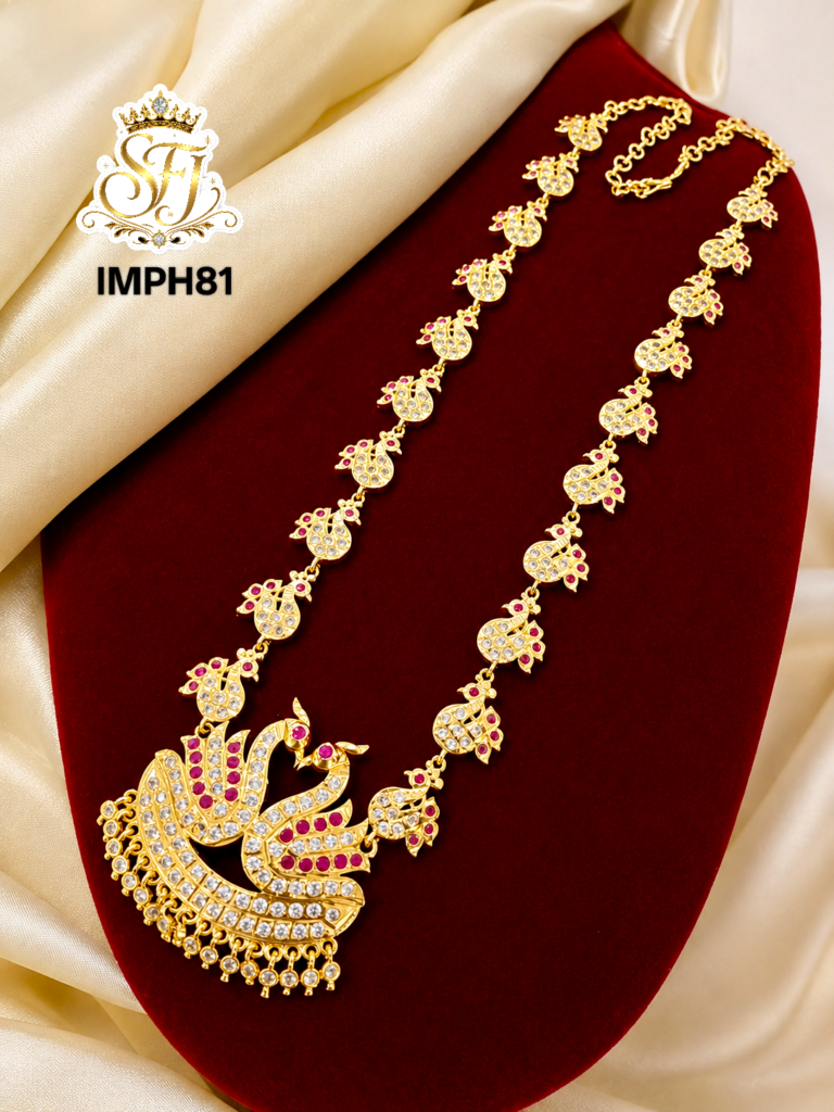 Swan Design Gold Covering Haram with Ruby & White Stones