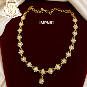 White Stone Floral Gold Covering Necklace –
