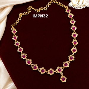 Ruby Stone Floral Gold Covering Necklace – Elegant Flower Design