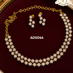 Double Layer White Stone Flower Design AD Necklace Set