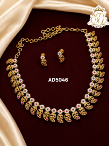 Ruby & White Stone Mango Design Necklace Set