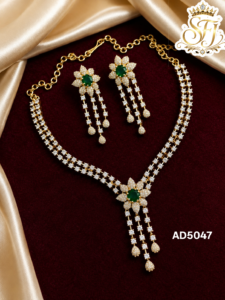 Emerald green stone AD necklace