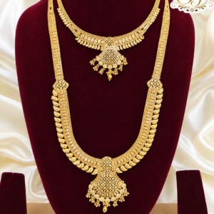 Traditional Gold Covering Necklace & Long Haram Combo Set – Premium Bridal Jewellery