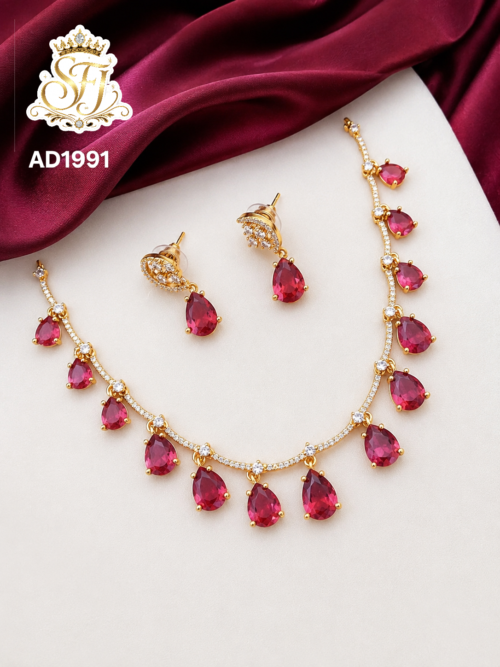 Ruby Drop Stone Necklace Set 1