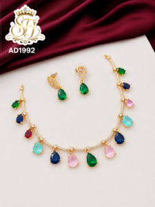 AD1992 Multicolor Teardrop Stone Necklace Set