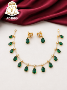 Green Teardrop Stone Necklace Set