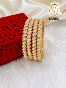 White Stone Gold Finish Bangle Set
