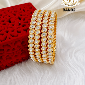 White Stone Gold Finish Bangle Set