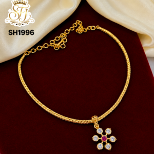 White Stone Floral Pendant Gold Covering Chain