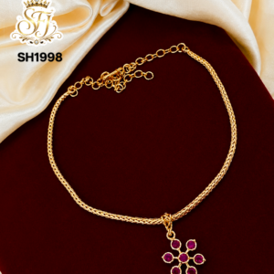 Ruby Stone Floral Gold Covering Pendant Chain