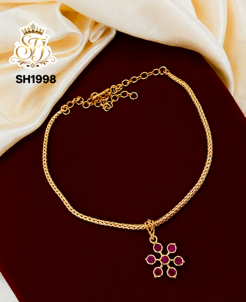 Ruby Stone Floral Gold Covering Pendant Chain