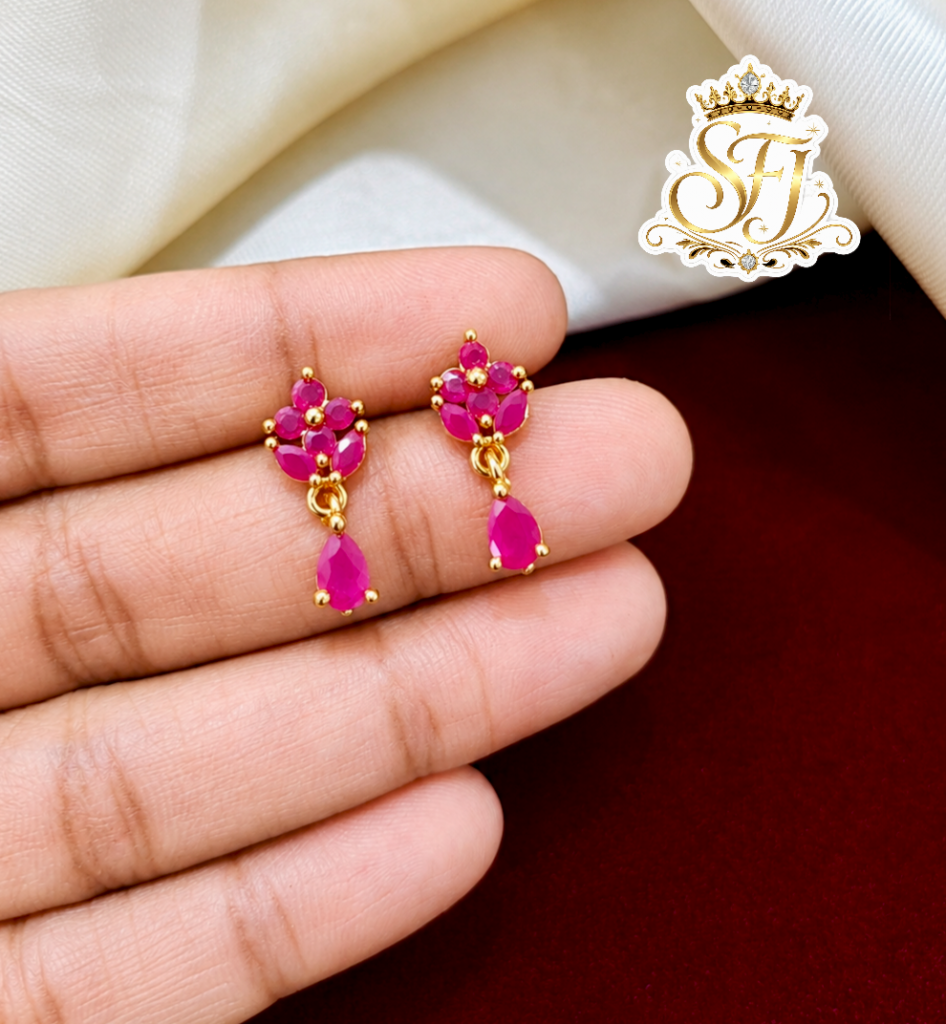 Floral ruby drop earrings