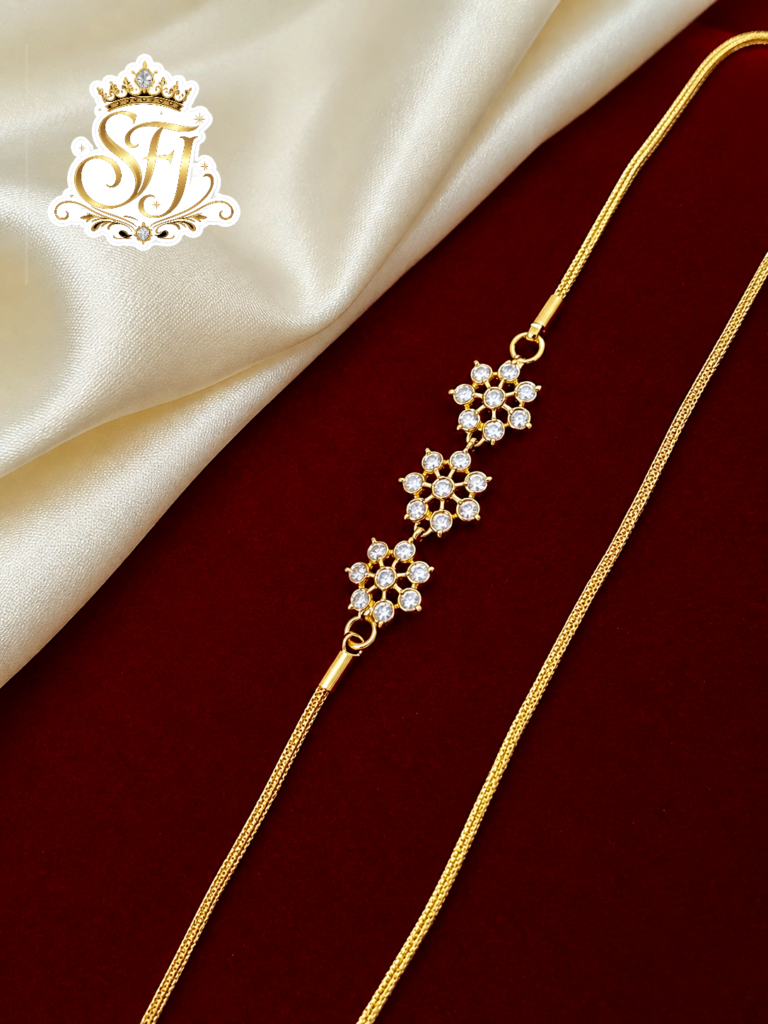 White Stone Floral Gold Covering Designer mugappu Chain