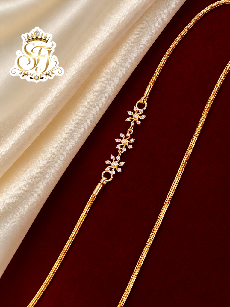 White Stone Leaf Design Gold Covering Chain