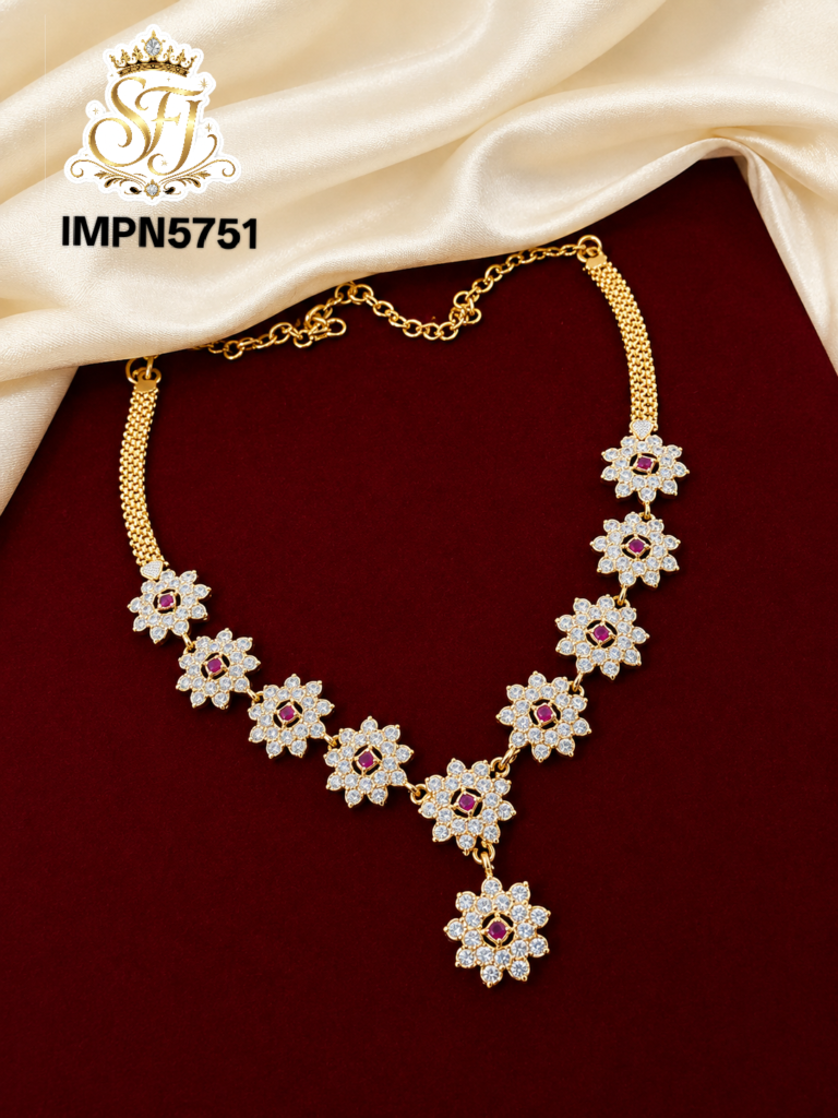 Ruby White Stone Floral Necklace