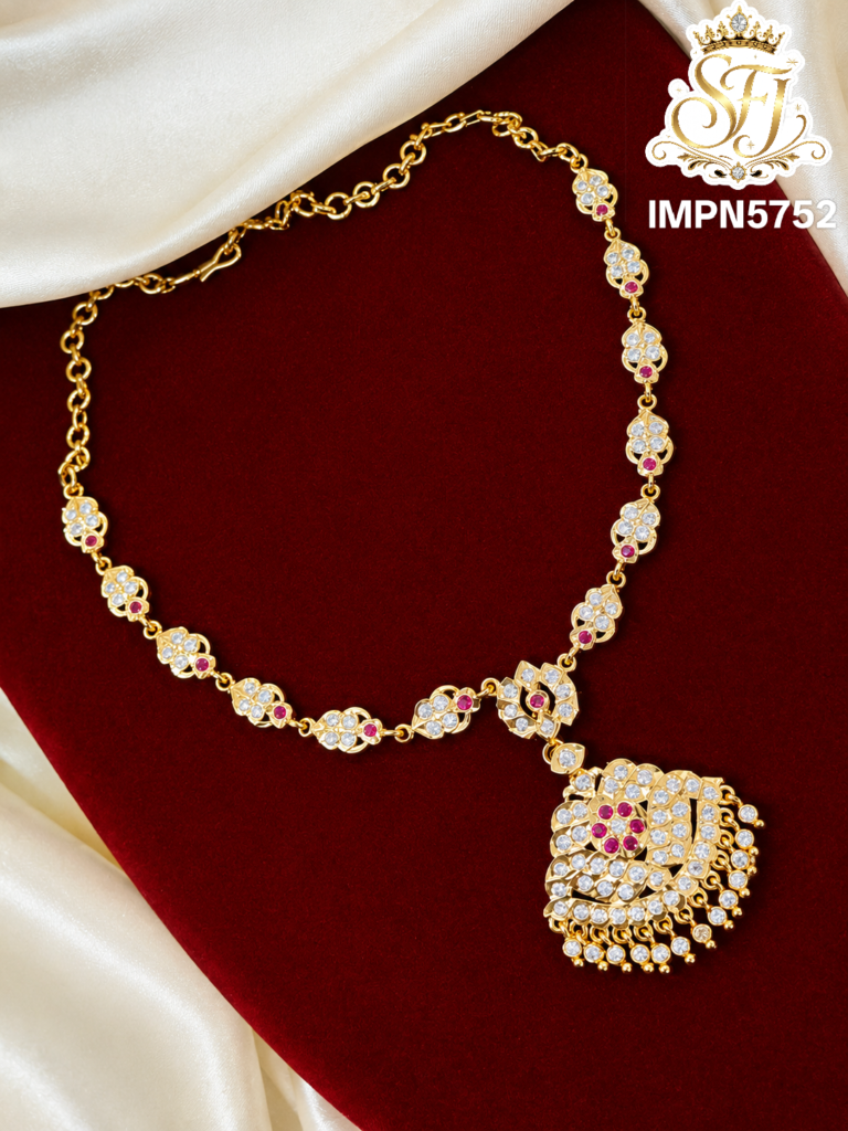 Ruby White Stone Traditional Gold Covering Necklace