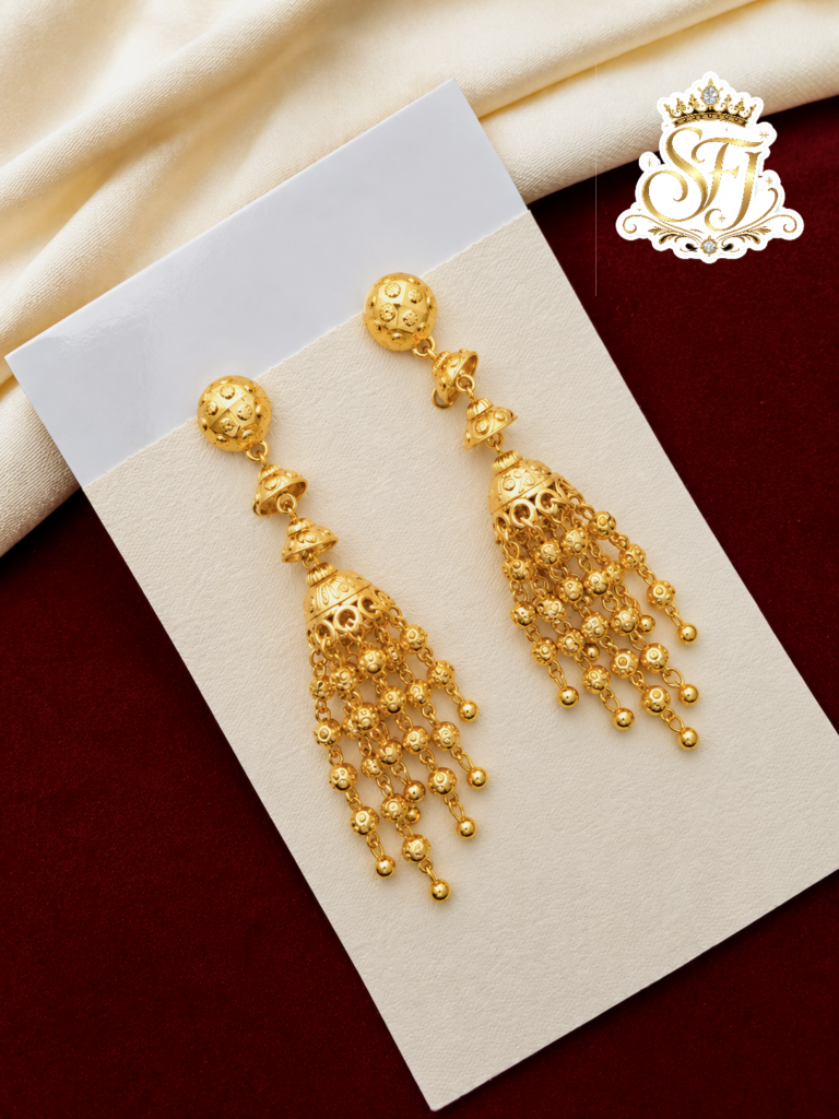 Traditional Gold Covering Long Tassel Earrings for Women