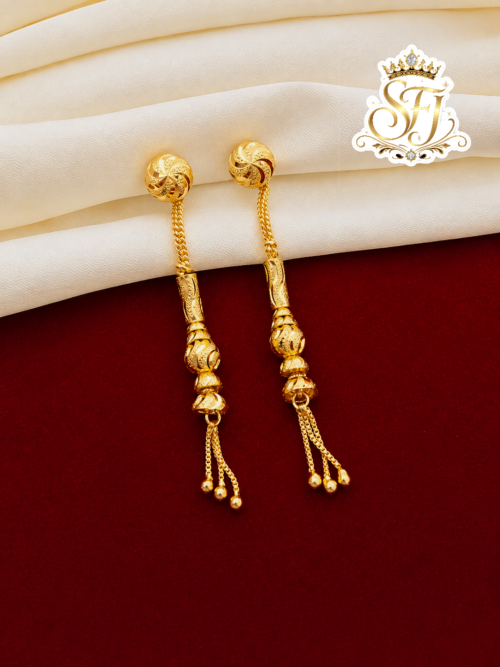 Gold Covering Long Drop Earrings 1