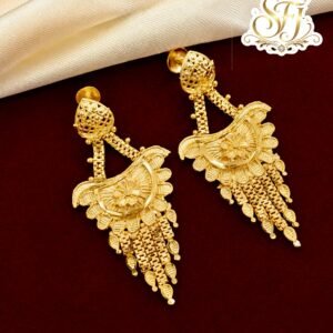 Traditional Gold Covering Floral Long Hanging Earrings