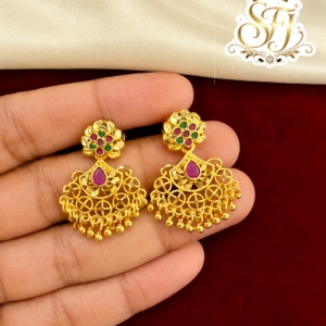 Ruby Green Stone Gold Covering Chandbali Earrings