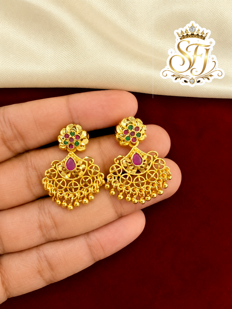 Ruby Green Stone Gold Covering Chandbali Earrings