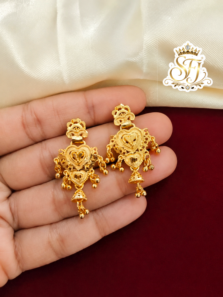 Traditional Gold Covering Heart Design Jhumka Earrings
