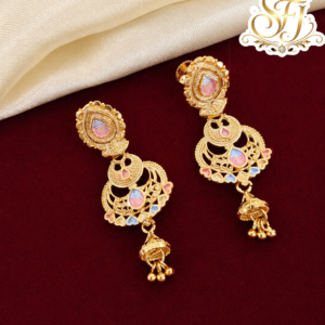 Pastel Stone Gold Covering Chandbali Jhumka Earrings