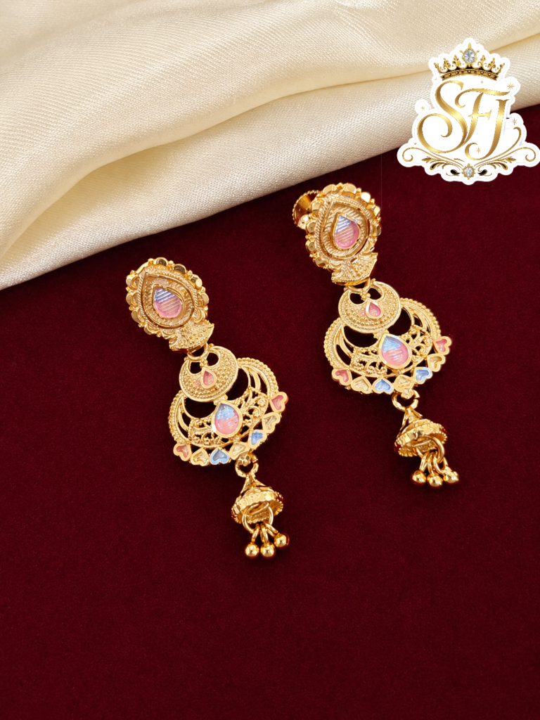 Pastel Stone Gold Covering Chandbali Jhumka Earrings