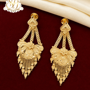Traditional Gold Covering Floral Long Tassel Earrings