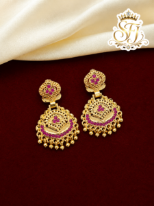 Traditional Ruby Stone Gold Covering Drop Earrings