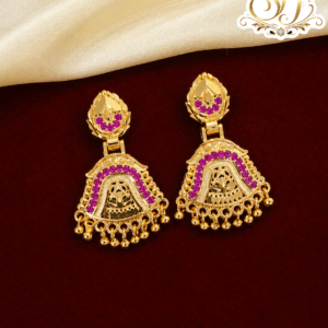 Traditional ruby stone earrings with ball hanging