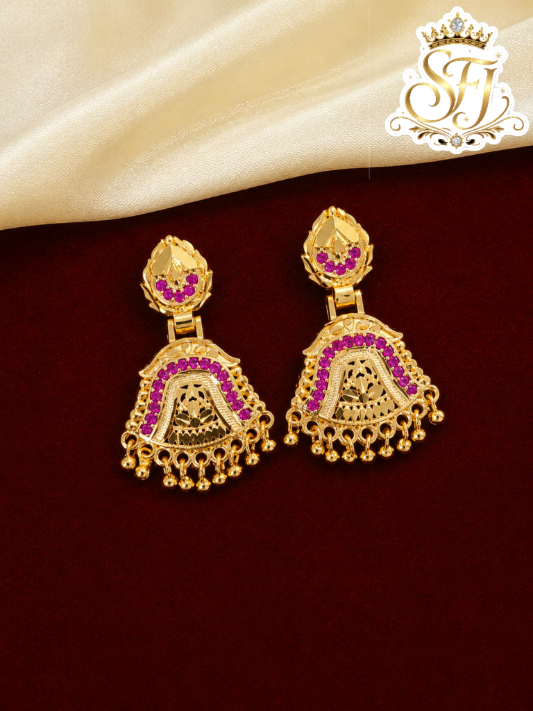 Traditional ruby stone earrings with ball hanging
