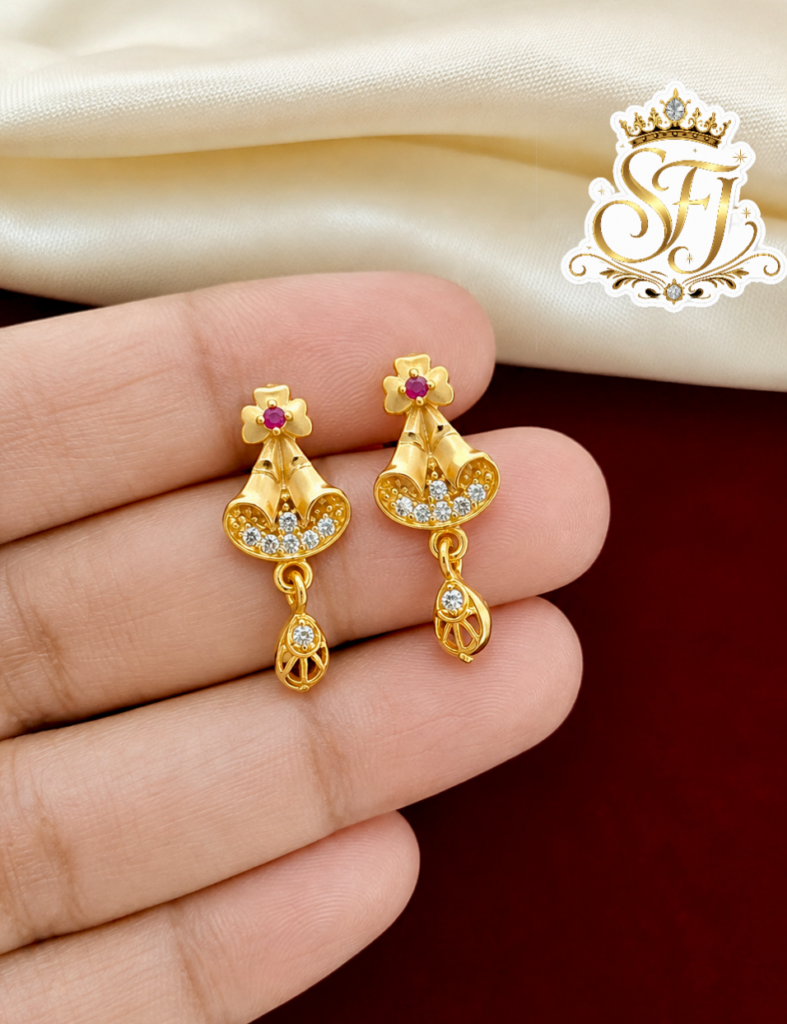 Ruby- white stone floral earrings
