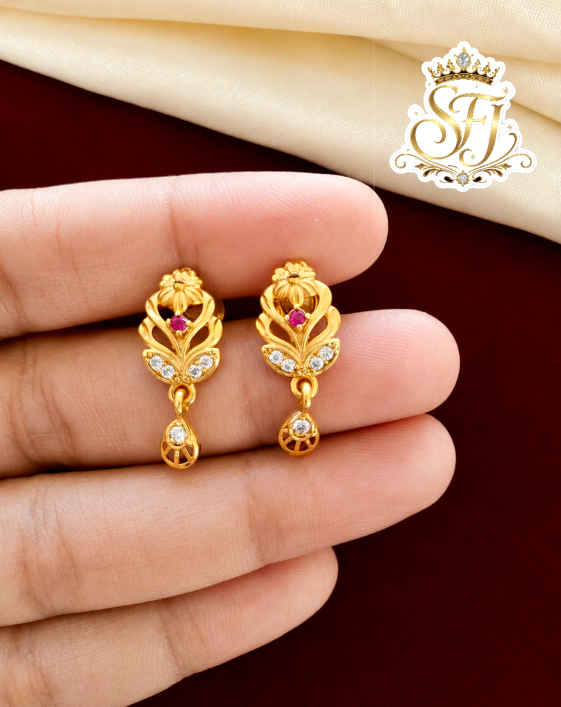 Floral drop earrings with stone