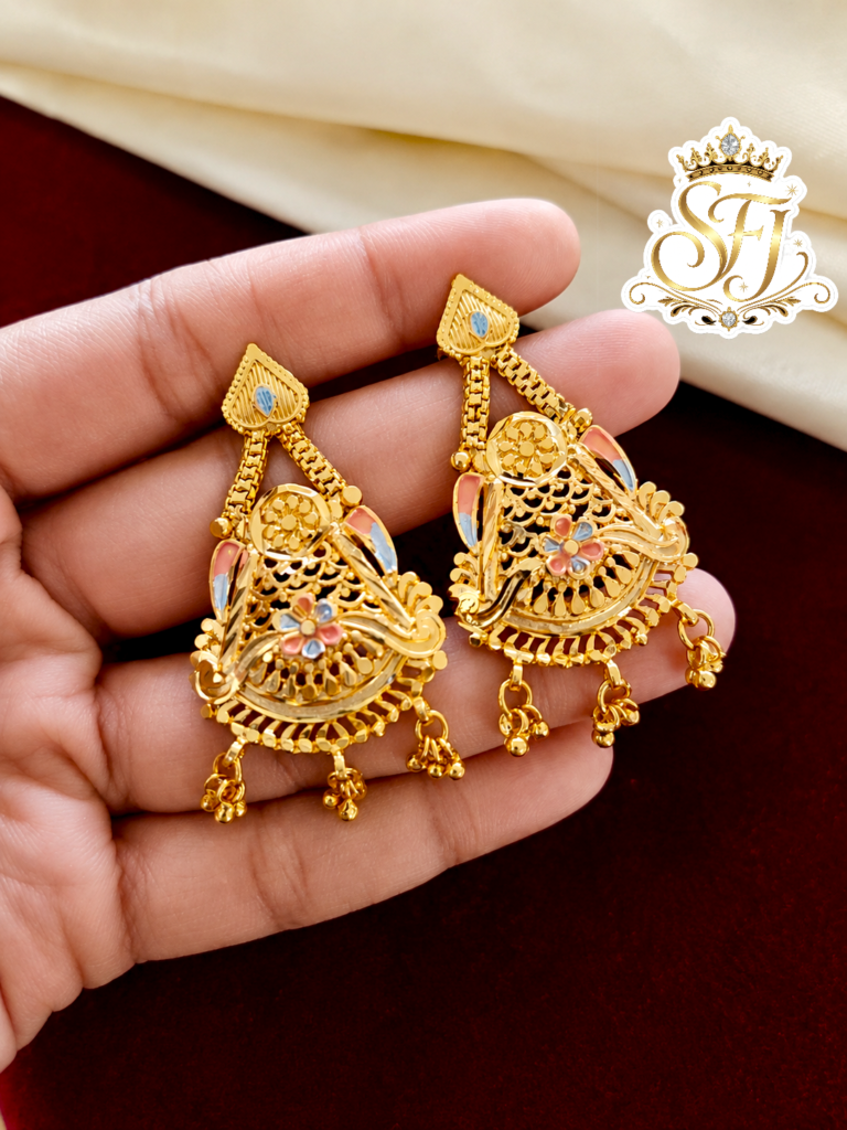 Gold Covering Peacock Floral Earrings