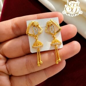 Traditional White Stone Gold Covering Designer Jhumka Chain Earrings
