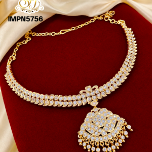 Traditional White Stone Gold Covering Pendant Necklace