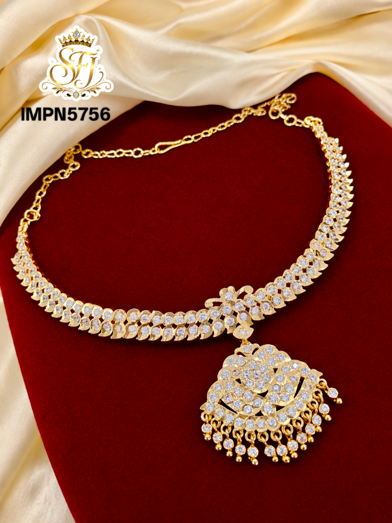 Traditional White Stone Gold Covering Pendant Necklace