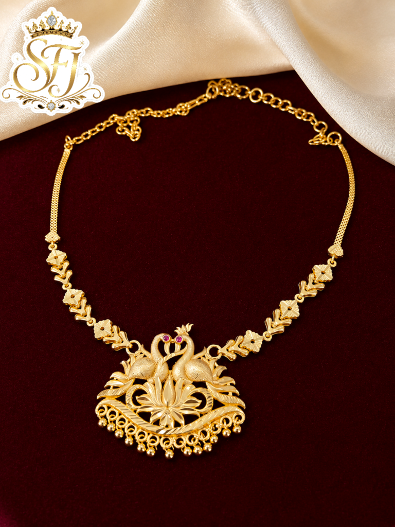 Traditional Double Peacock Floral Gold Covering Necklace