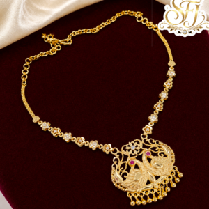 Traditional Peacock Floral Gold Covering Necklace with Ruby & White Stones